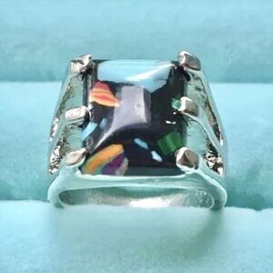 Fordite Resin Ring US Size 6.25 Silver Tone Multicolor Detroit Agate Paint Slag